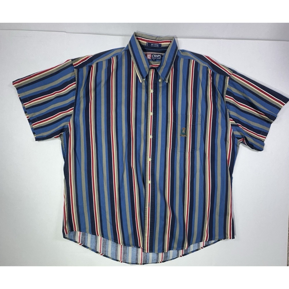 Chaps Ralph Lauren Shirt Men's XL Multi Color Stripe Crest Logo Cotton VTG